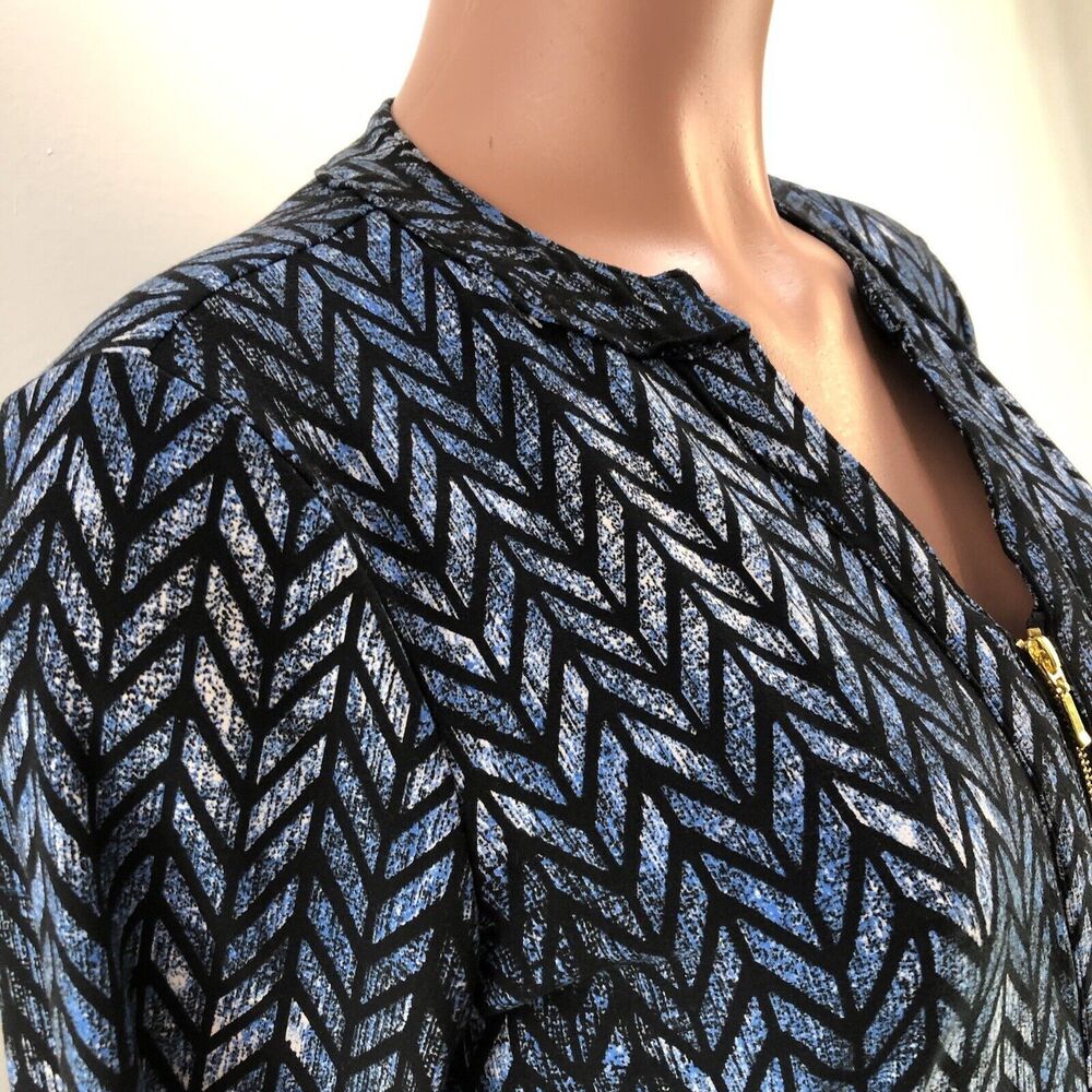 Robert Louis Long Sleeve Top Blouse V Neck Womens Small Blue Black - Picture 9 of 14
